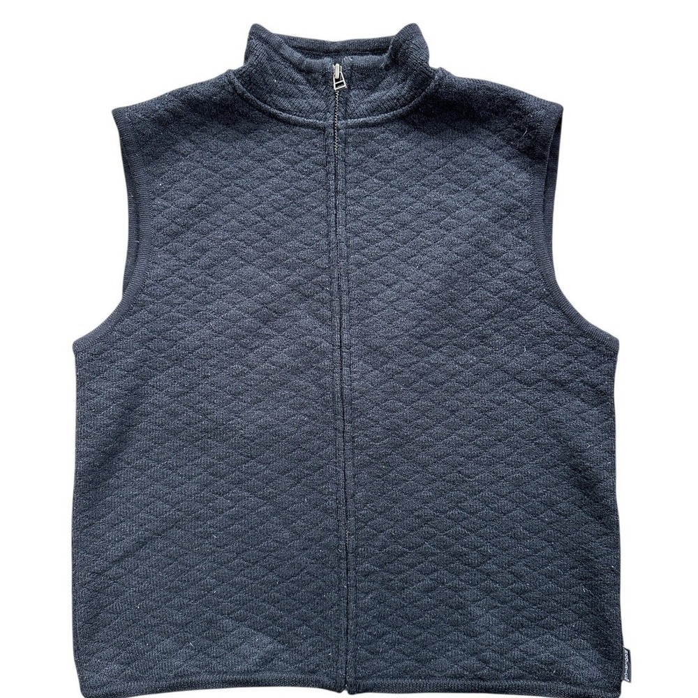 Woolrich Vest Womens M Black Excellent 100% Wool Quilted Full Zip Mock Neck 9702